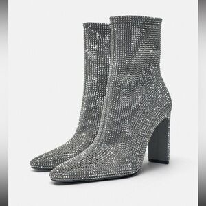 ZARA RHINESTONE HEELED ANKLE BOOTS